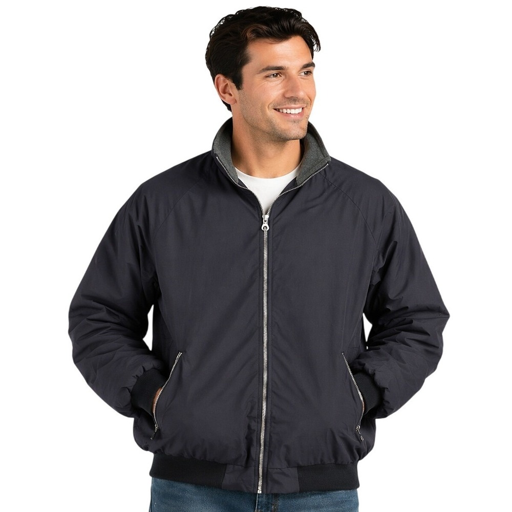 Lands' End Squall Jacket Mens 3XL Navy Blue Fleece Lined Water Resistant Bomber